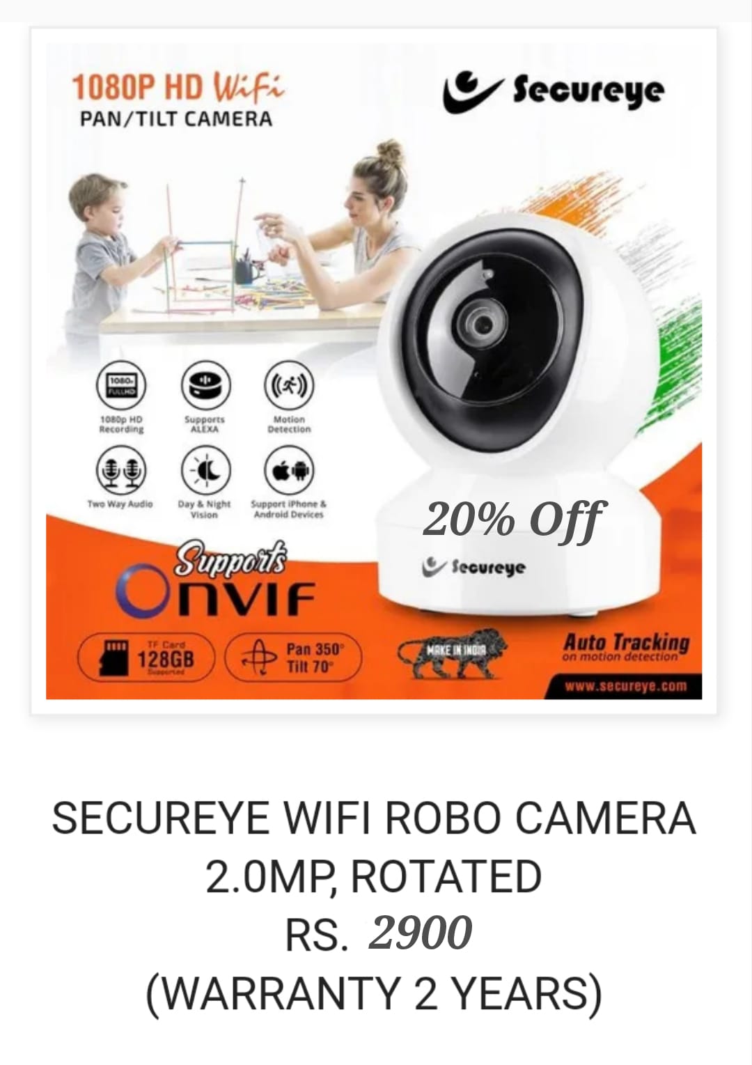 Secureye WIFI robo camera 2.0 Rotated